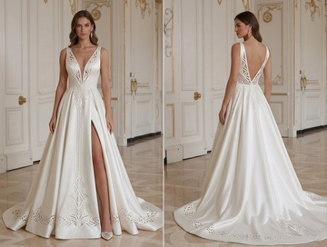 Satin Wedding Dress With Slit Modern Bridal