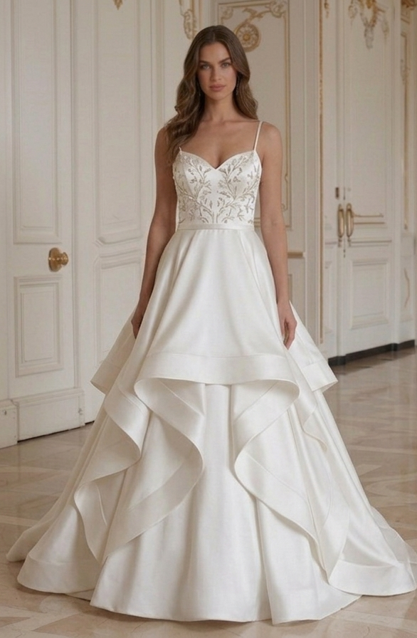 Satin Wedding Dress With Spaghetti Straps Bridal
