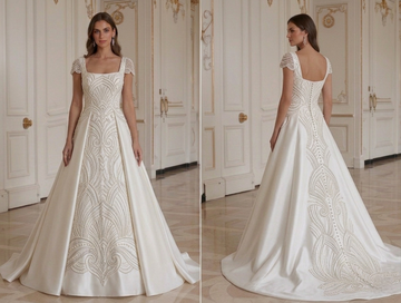 Satin-Hochzeitskleid mit quadratischem Ausschnitt Brautkleid