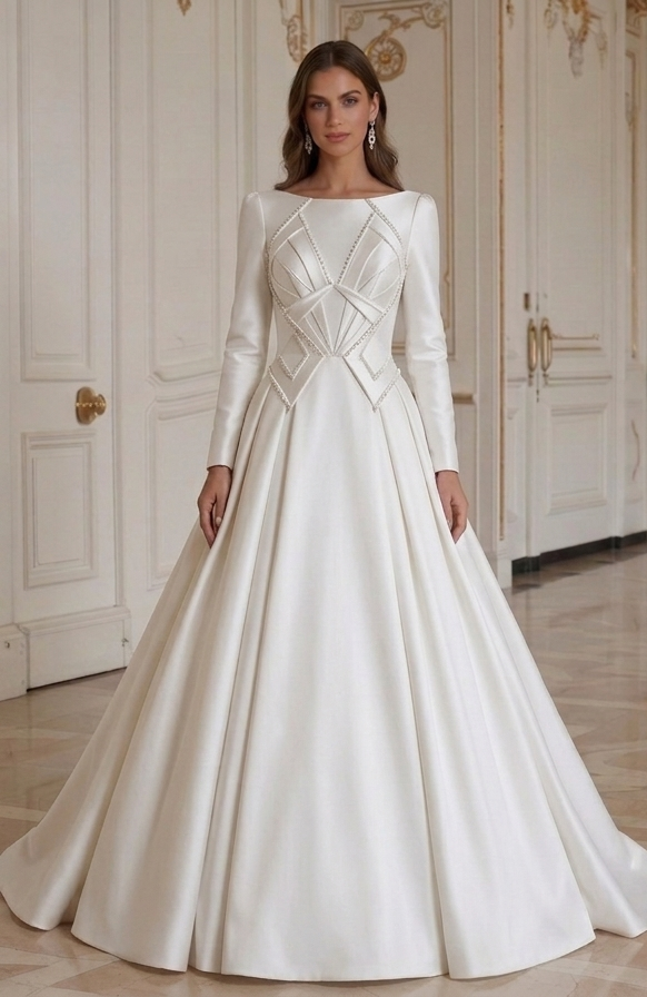 Satin Wedding Dress With Structured Luxury Style