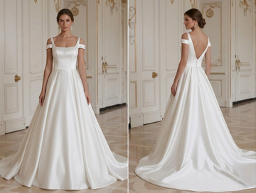 Vestido de Noiva em Cetim com Cauda Elegante