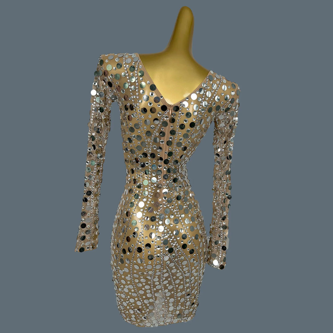 Trendy Sequin Evening Gowm Sexy Mini Dress for Women Sheer Mesh Rhinestone Slimming Party Show Clothing Huadiandian