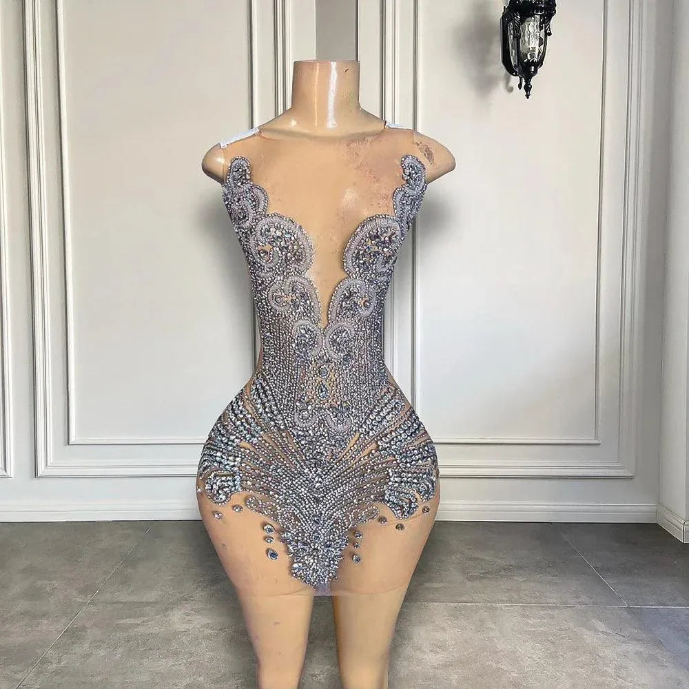 Sexy Sheer See Through Black Girl Short Prom Dress Golden