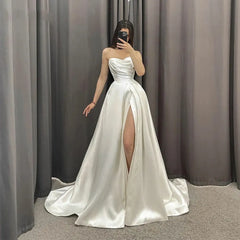 Wedding Dresses Strapless Side Split Bridal Gowns Elegant Pleats Sweetheart Wedding Party Sexuality Gowns vestido