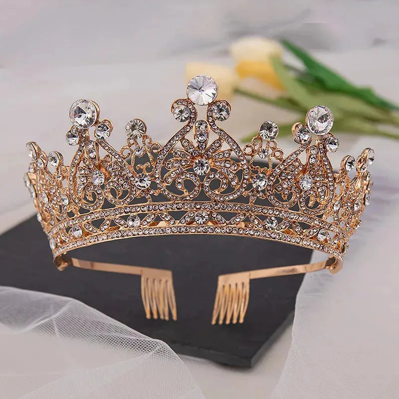 Gold Color Crystal Crown Tiara Rhinestone Prom Diadem Bridal Wedding Hair Accesories Jewelry Tiaras And Crowns For Women Bride Gold