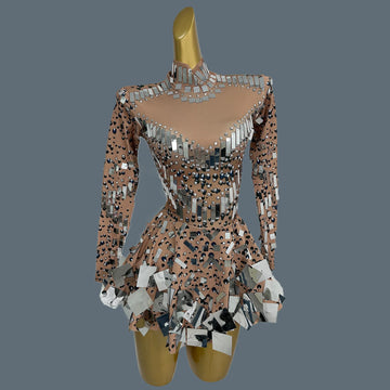 Fancy Sequins Pleated Mini Dress for Hot Girls Bar Nightclub Stage Show Outfit Dance Performance Wear Dance Troupe Outfit Xieshi