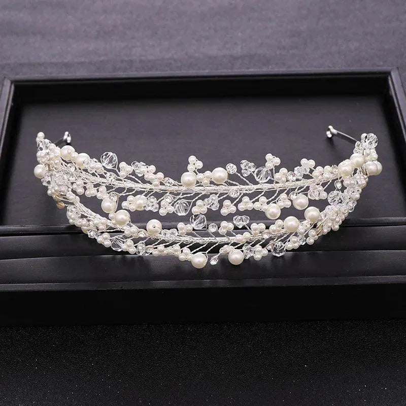 Pearl Crystal Headband Hair Band Tiara For Women Bride Wedding Hair Accessories Jewelry Rhinestone Party Bridal Crown Tiara Gift