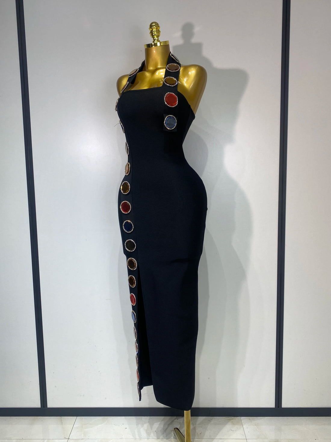 Women Elegant Bandage Bodycon Dress Halter Rhinestons Elastic Dress Luxury Birthday Celebrity Evening Club Party Wedding Dress