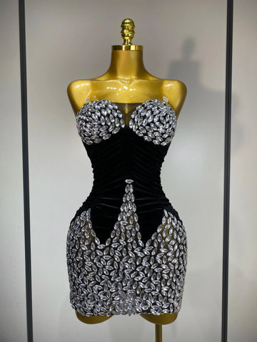 Women Sexy Bodycon Mini Dress Nightclub Elegant Evening Party Birthday Dress  Celebrity Singer Shining Diamond Stage Costume