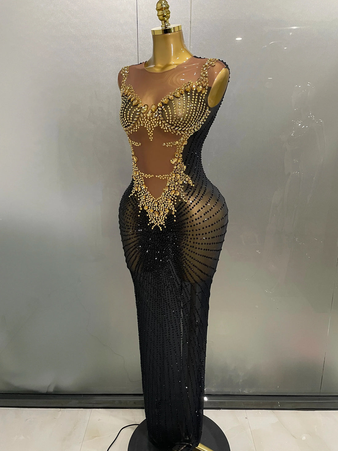 Sexy Sparkly Rhinestones Sleeveless Long Dress  New Women Birthday Celebrate Evening Photo Shoot Stage Performance Costume