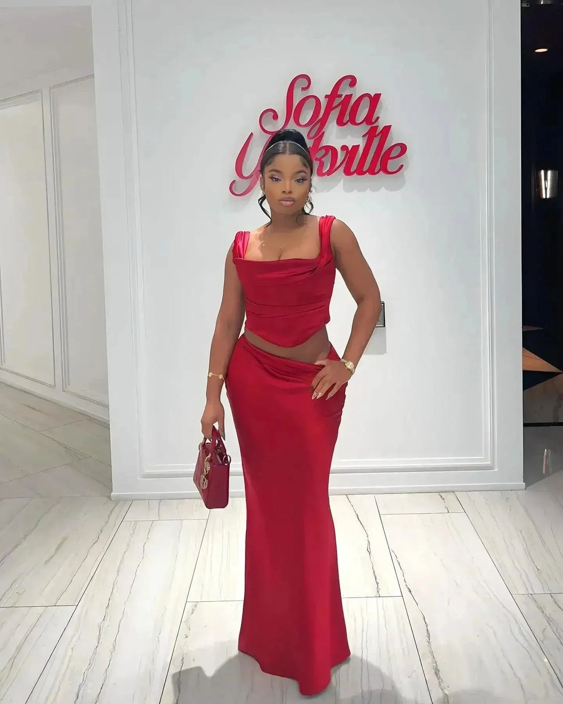 Mingmingxi Wine Elegant and Beautiful Womens Dresses Sexy Corset Cropped Top and Skirt 2 Piece Set Christmas New in Dresses be careful of length