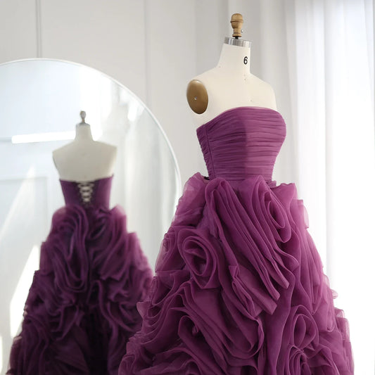 Vestidos de noche cortos de lujo con flores 3D de color morado para mujer, vestidos de fiesta de boda, elegantes vestidos de fiesta formales midi rosas 