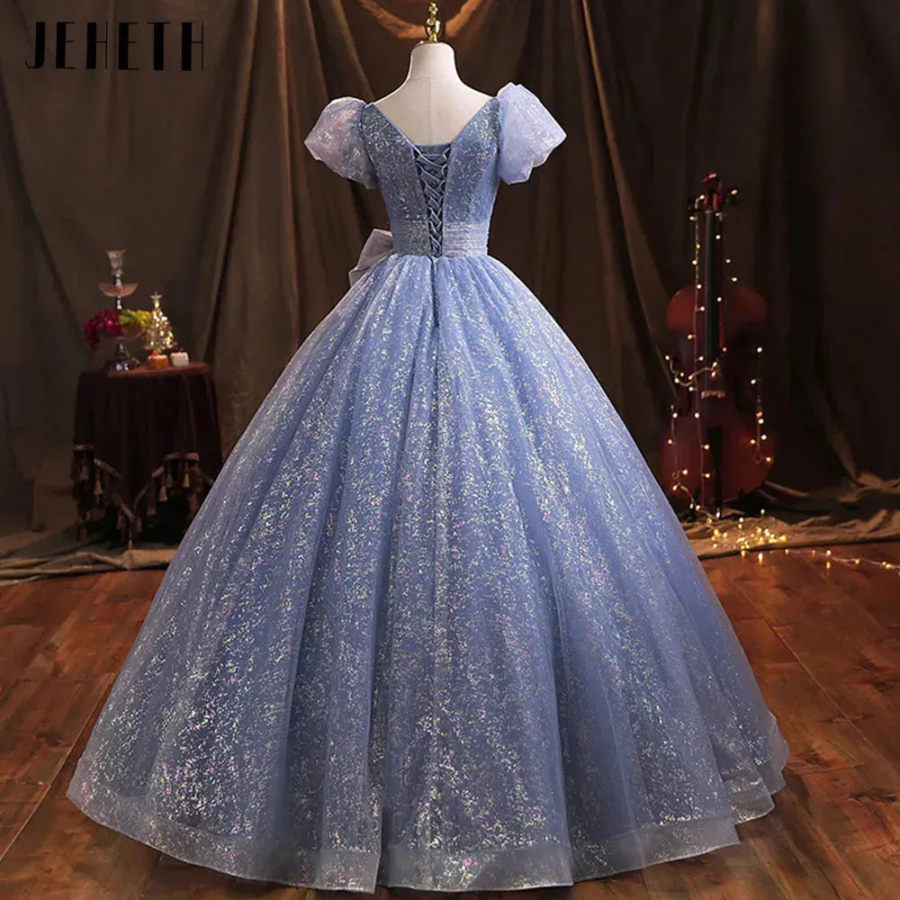 Glitter Prom Gown Puff Sleeves Princess Birthday Dresses Sparkling robe de bal Formal Evening Party For Women As Picture