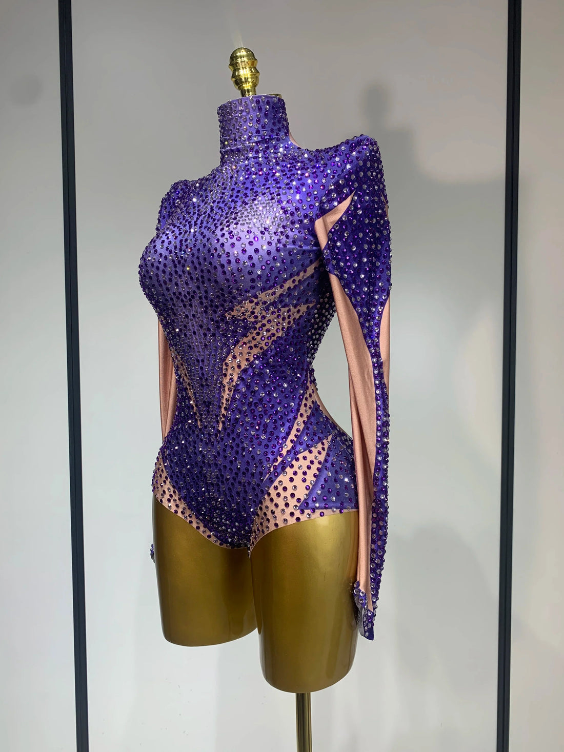 Luxury Rhinestone Elastic Long Sleeved Bodysuit 2025 Club Singer Dancer Stage Performa Costume Evening Party Outfit