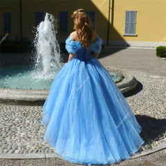 Robe de soirée Blue Princess Off the épaule Lace Up Back Robes de bal Robes en dentelle Applique Tulle magnifique robes de fête formelles Vestido D