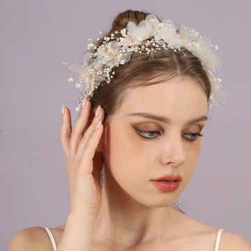 High Quality Women Wedding Accessories Pearl Flower Crystal Bride Handmade Decoration Hair Headbands