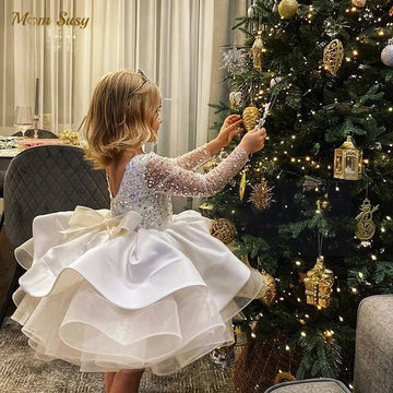 Baby Girl Princess Sequins Tutu Dress Long Sleeve Infant Toddler Vintage Vestido Party Birthday Pageant Xmas Baby Clothes 1-7Y