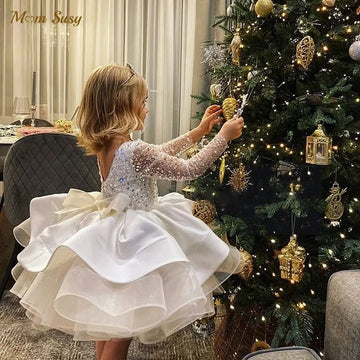 Vestido tutú de lentejuelas de princesa para niña, Vestido Vintage de manga larga para niño pequeño, fiesta, desfile de cumpleaños, ropa de bebé de Navidad de 1 a 7 años 