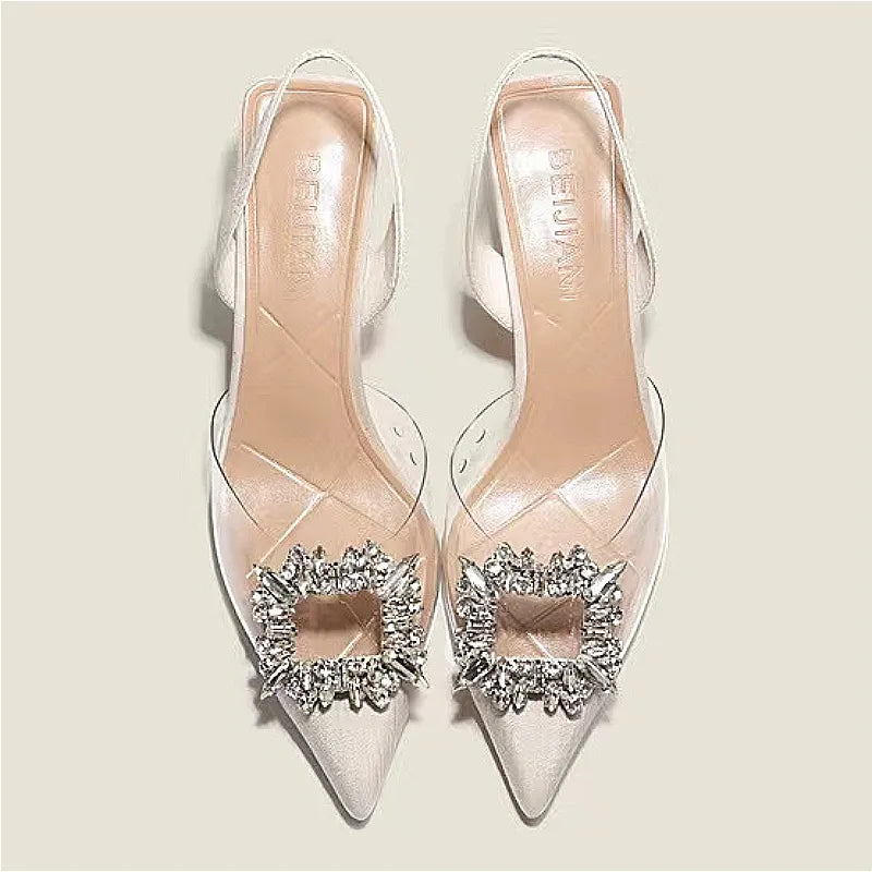 Bcebyll Frühlings- und Herbstmode Neues sexy Bankett bequeme Kristall transparent Feste Farben Spitze Zehen Frauen High Heels