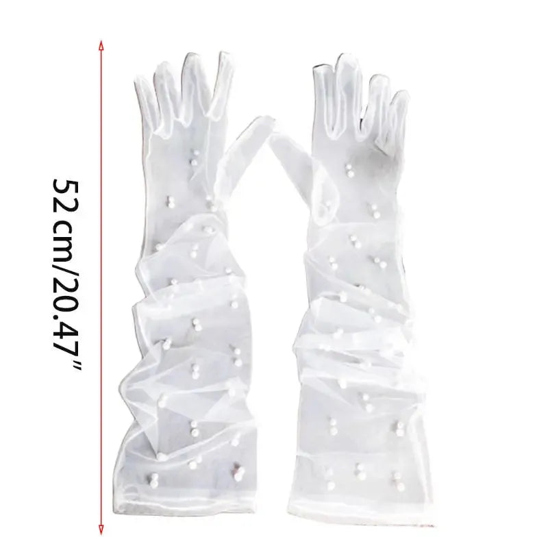 Bride Wedding Dress Accessories Long Gauze Artificial Pearl White white gloves elegant luva pra casamento brauthandschuhe