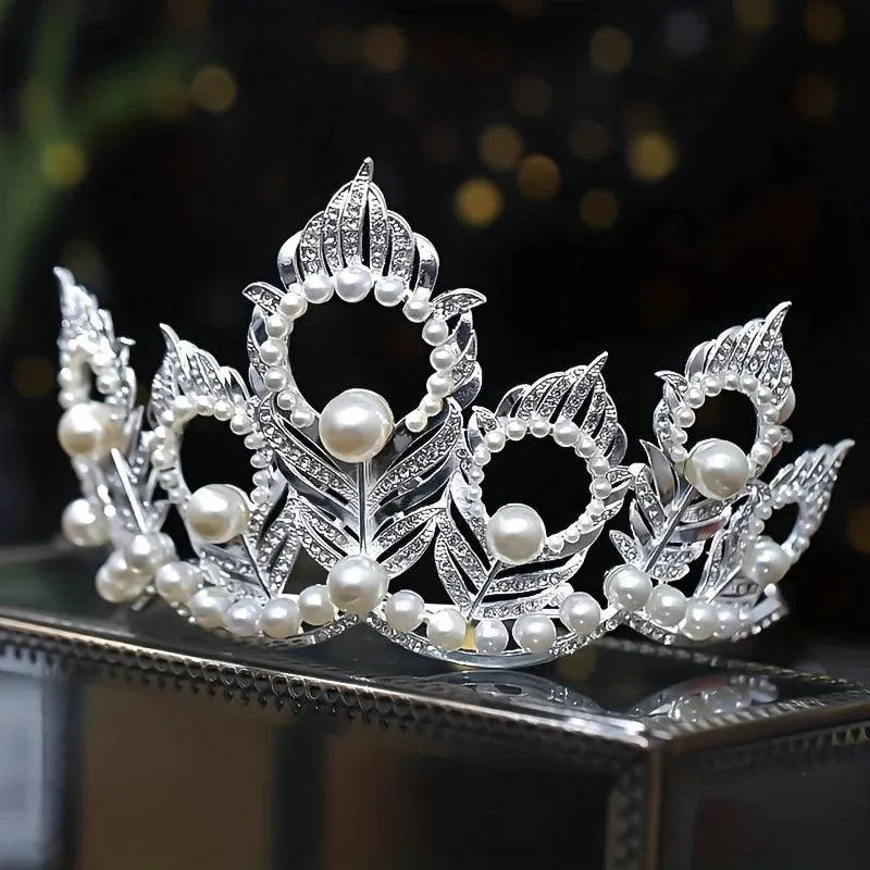 Pearl Crystal Tiaras And Crowns For Women Bride Rhinestone Prom Diadem Crown Tiara Wedding Bridal Hair Accessories Jewelry Crown Silver