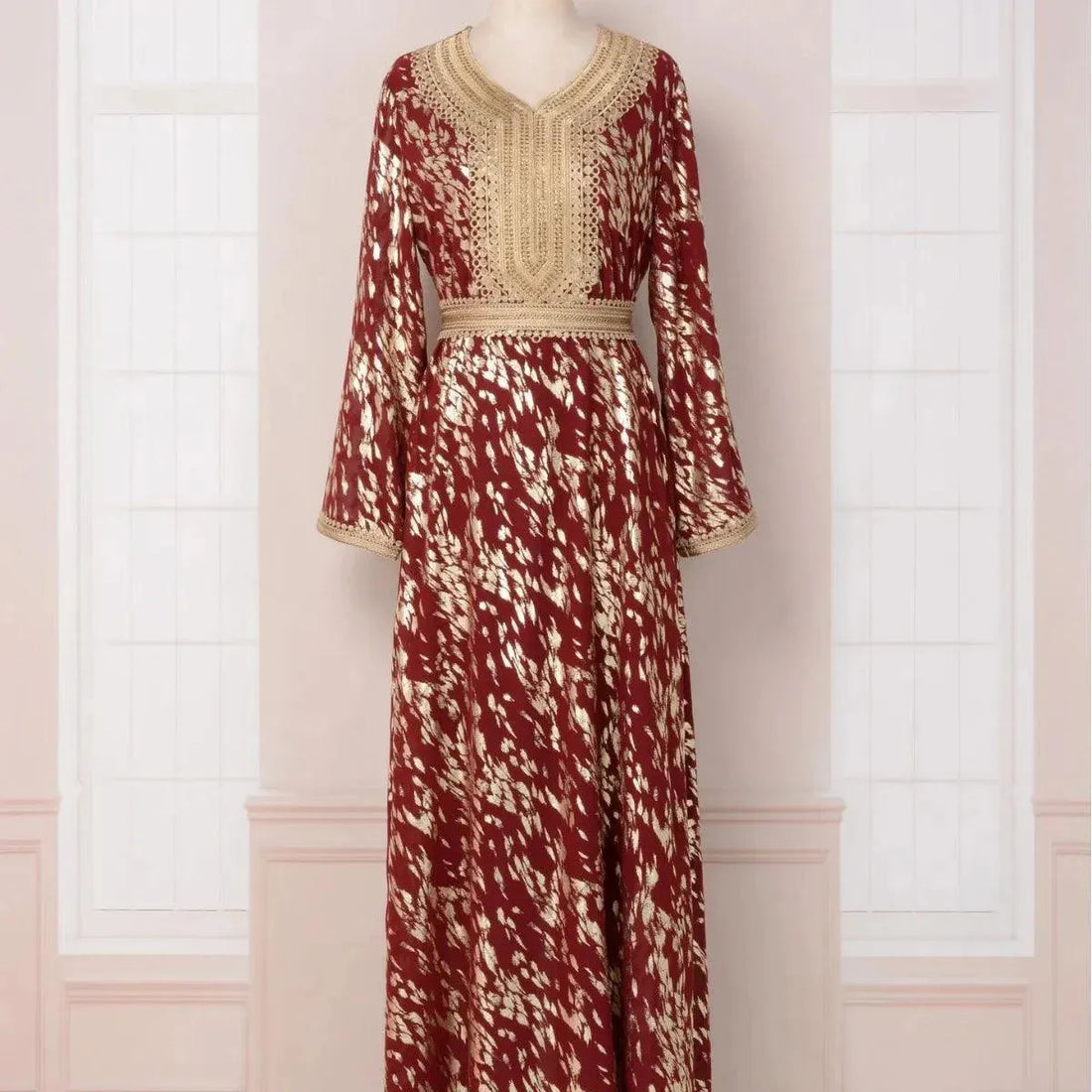 Abaya Kaftan Caftan For Women Evening Dress Muslim Dubai Arab Women's New High End Fabric Hot Stamped Long Slept Dress Abaya Red