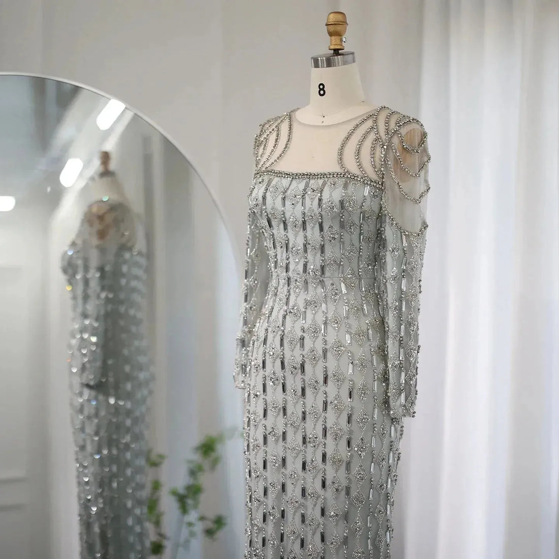 Luxury Arabic Sage Green Dubai Evening Dresses Mermaid Muslim Long Sleeves Islamic Women Wedding Party Gowns Evening Dress