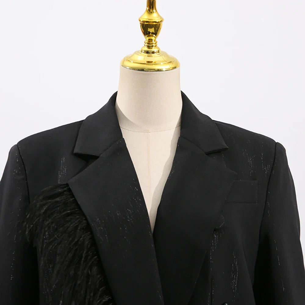 Solid Spliced Bead Luxurious Jackets for Women Lapel Long Sleeves Patchwork Single Breasted Jacket Female Clothing