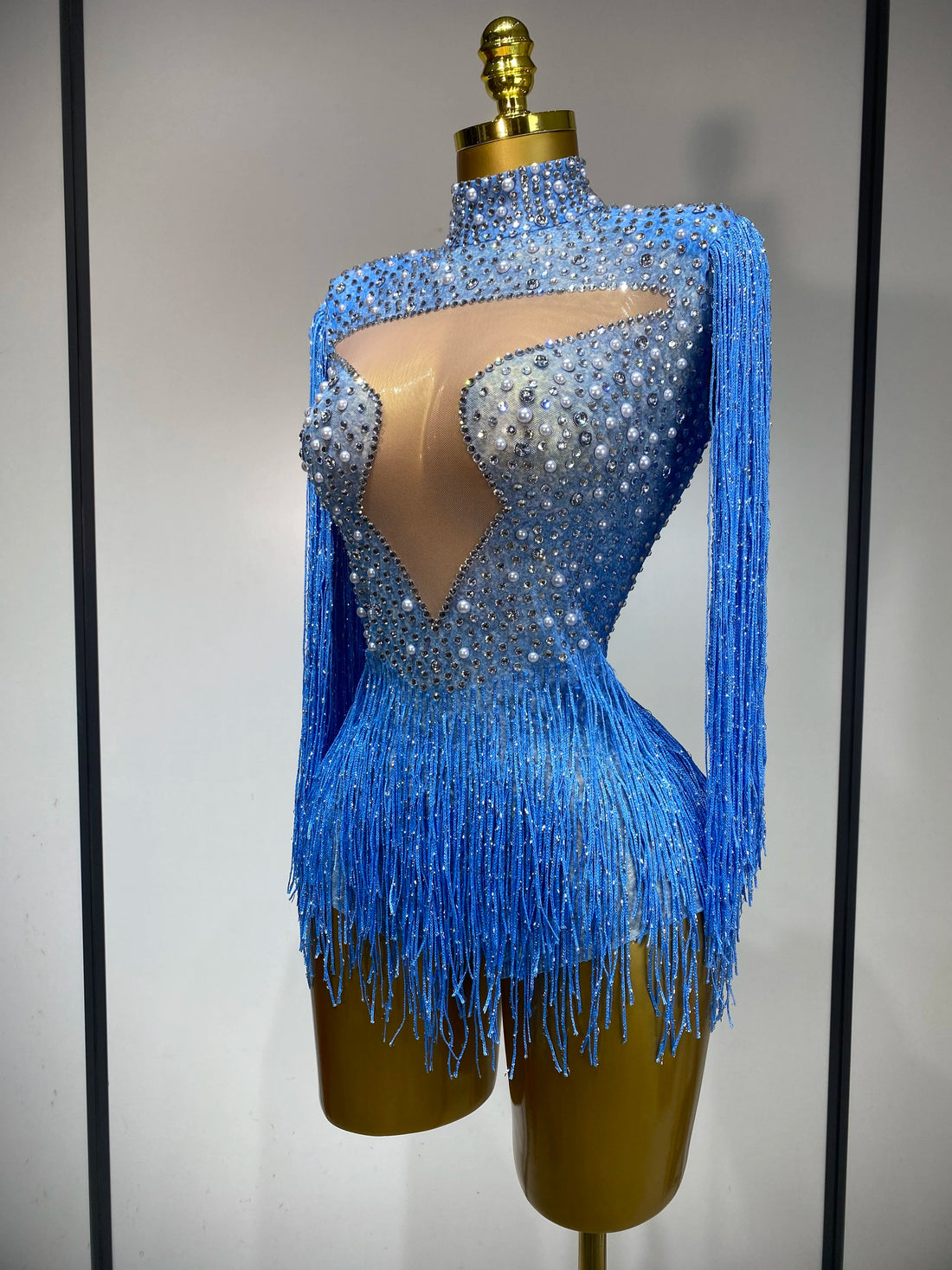 Sparkly Luxury Tassel Bodysuit High Street Strech Transparent Performance Dance Costume Nightclub Celebrate Stage Outfit