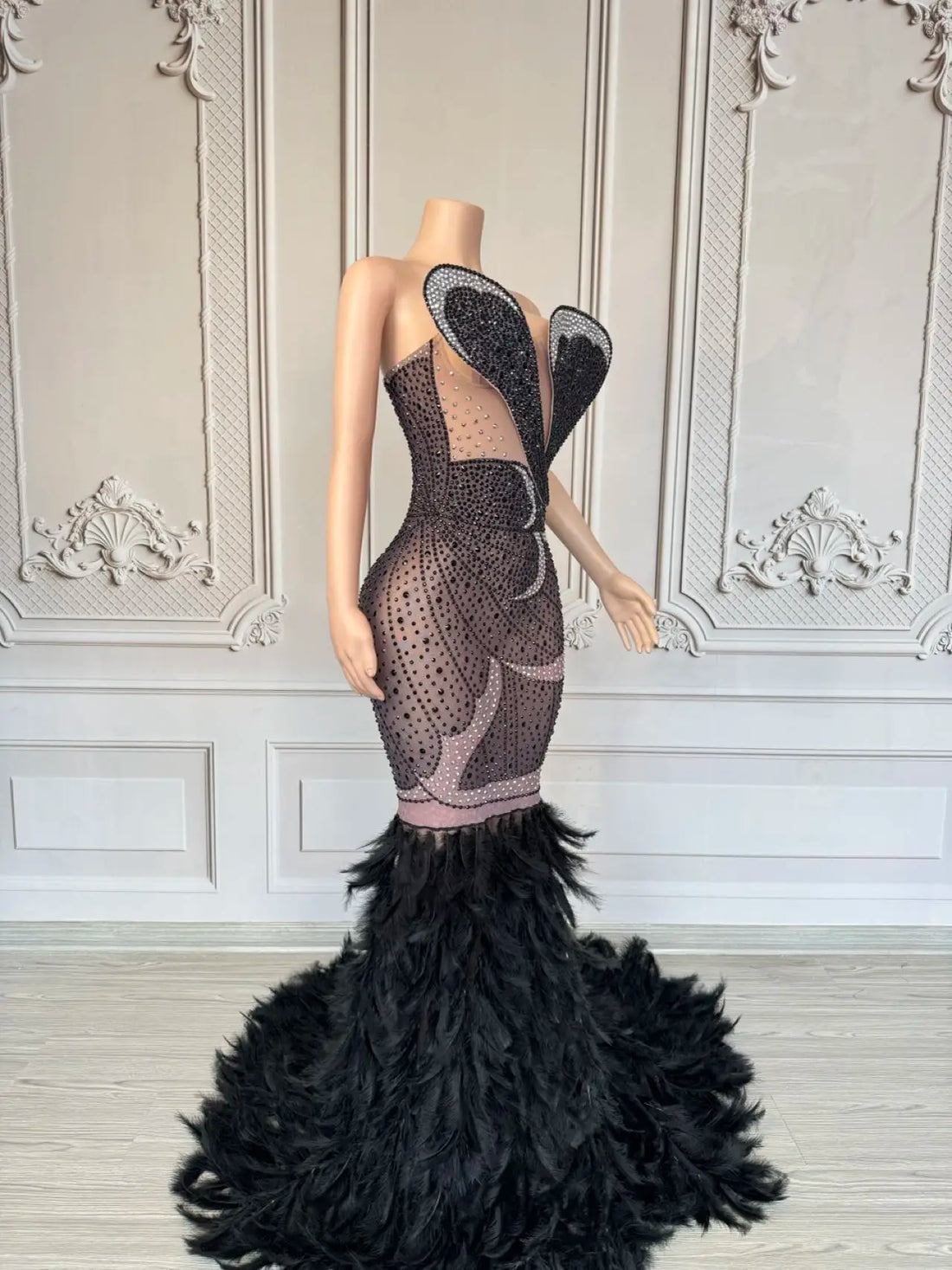 Luxury Women Feather Evening Dress Sparkly Sexy Prom Couture Rhinestone Birthday Party Ball Celebrate Photo Shoot Wear Mifeng