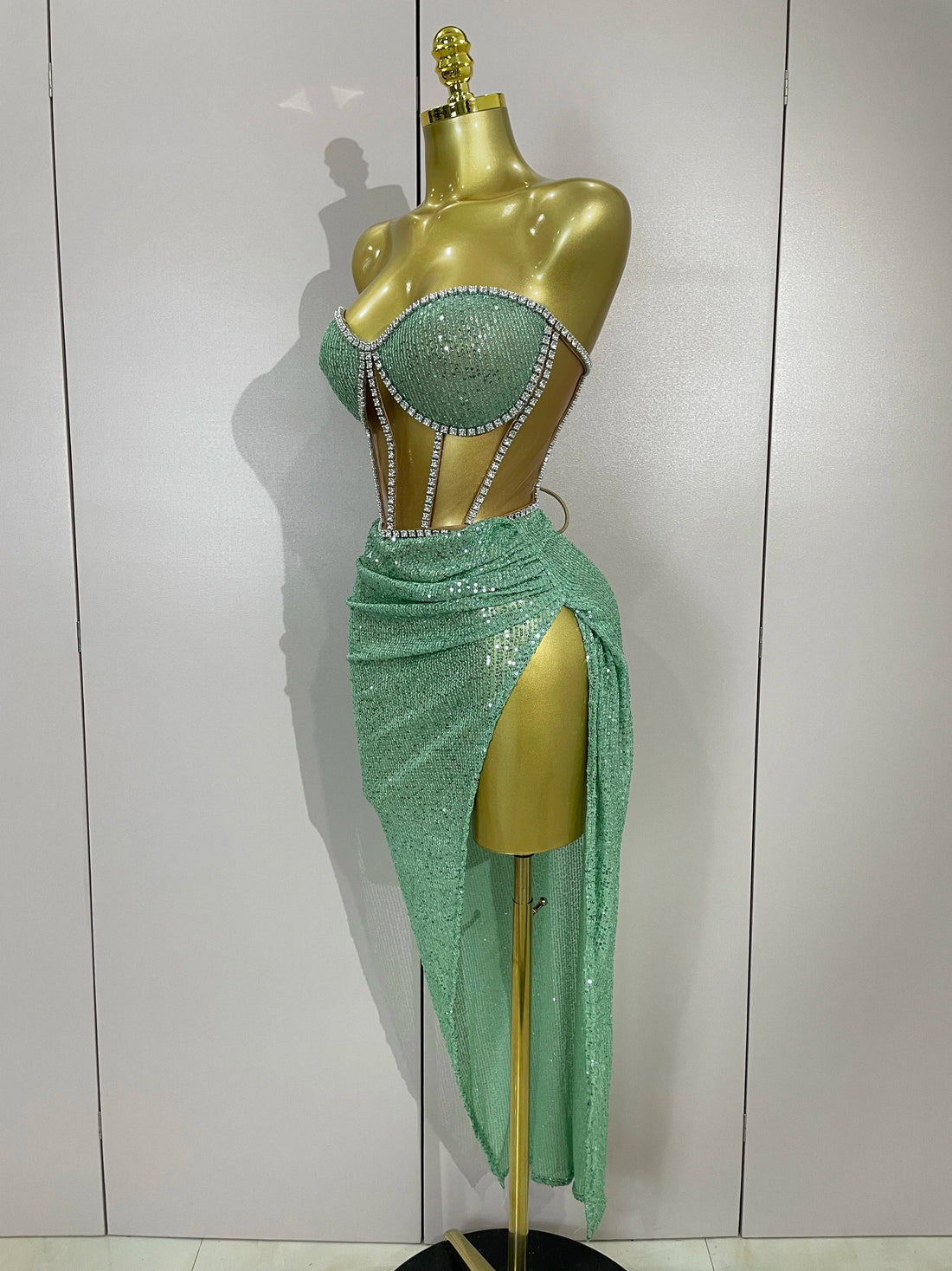 Sparkly Sequins Diamond Birthday Party Two Piece Set Evening Dress  Women Sexy Singer Dancer NightClub Bar Performan Costume