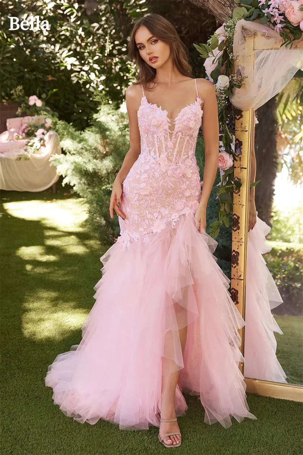 Vestidos de fiesta rosa bebé con apliques de encaje y tul, vestido de novia  estilo sirena, elegante, sin mangas, largo hasta el suelo, vestidos de  fiesta, image size:1000x1500