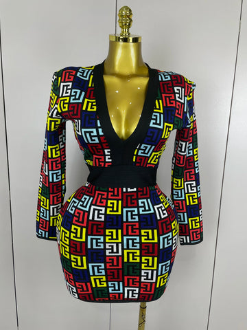 Sexy V-Neck Long Sleeve Bodycon Jacquard Short Bandage Dress 2025 Women Elegant Evening Luxury Birthday Party Cocktail Outfit