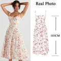 Suninheart Women's Summer Floral Print Dresses Sweet Elegant Midi Holiday Dress Casual Slit Blue Lace Up Dresses 2023 pink print