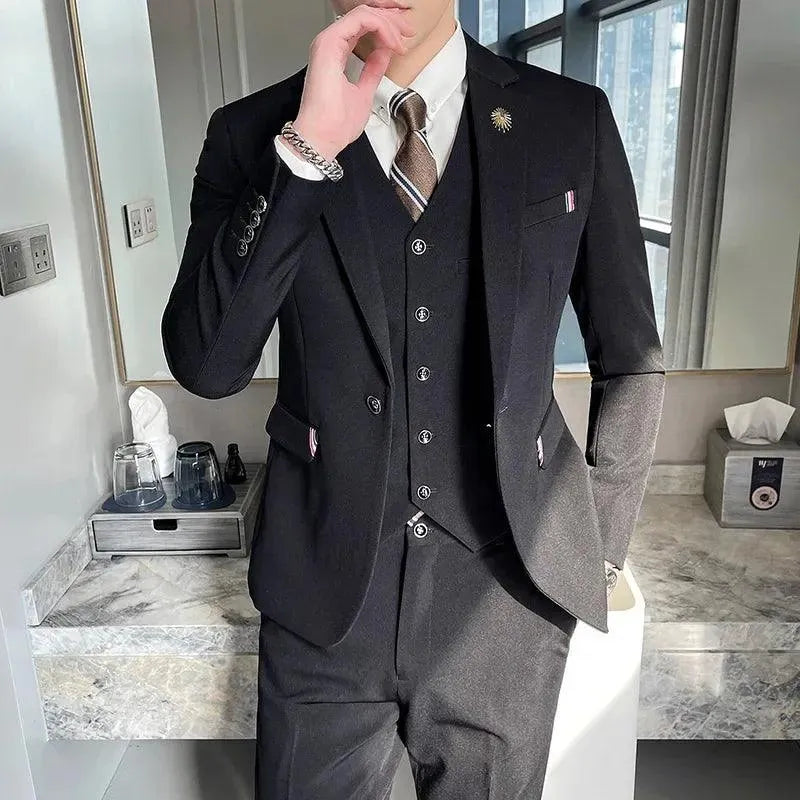 Suit Jacket Vest Pants 3 Pcs Set / Fashion New Men's Casual Business Solid Color Slim Fits Blazers Coat Trousers Waistcoat