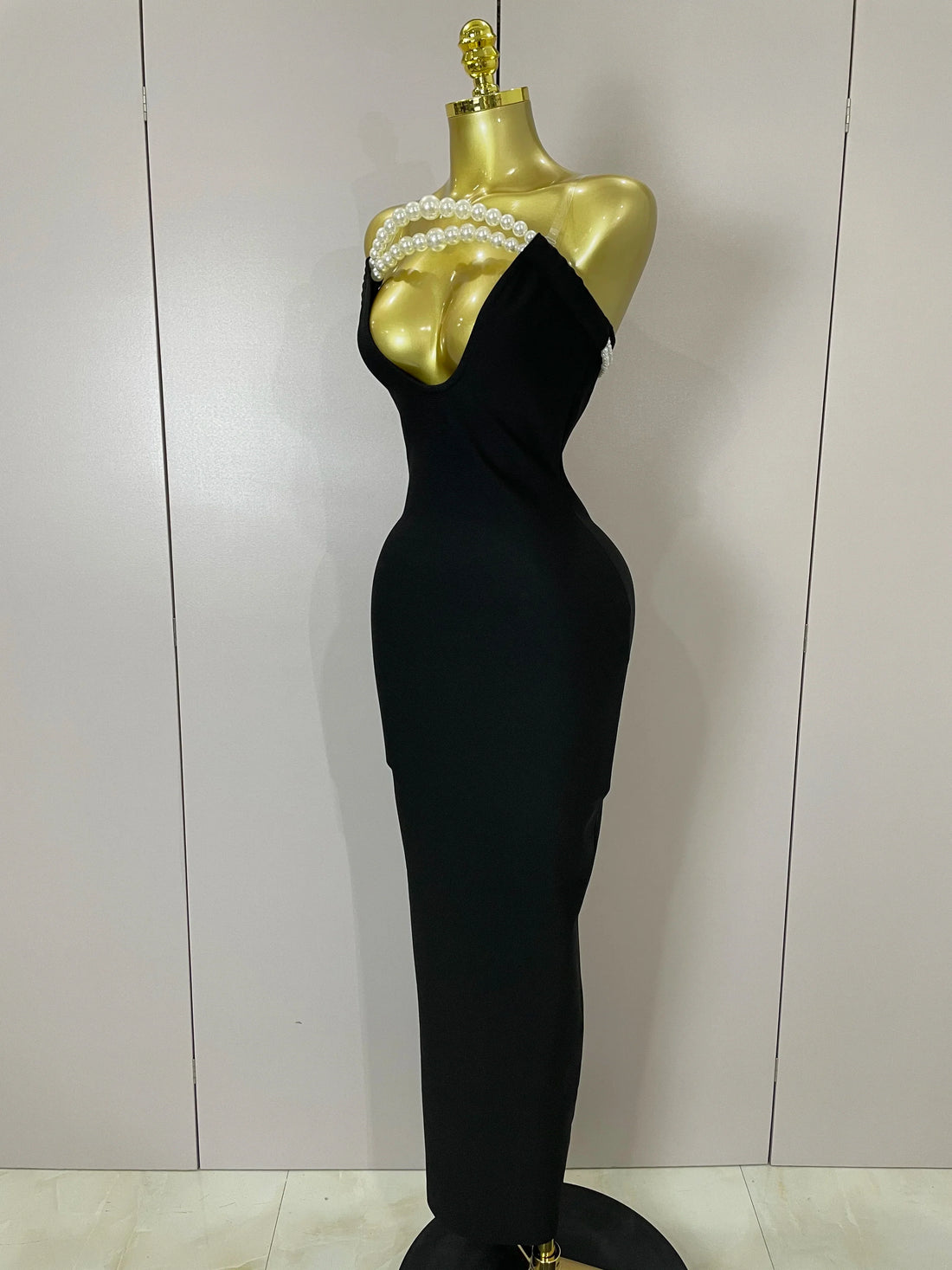 Sexy Backless Strapless Black Beading Long Bandage Bodycon Dress  Women Celebrity Elegant Evening Luxury Birthday Dresses