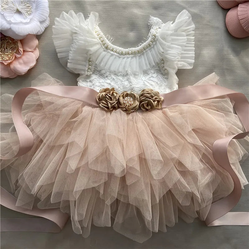 Élégant petite robe Lolita pour Noël pour tout-petit Boho Chic Birthday Party Costume + Blet 2pcs Tenue Set Mariage Clothing