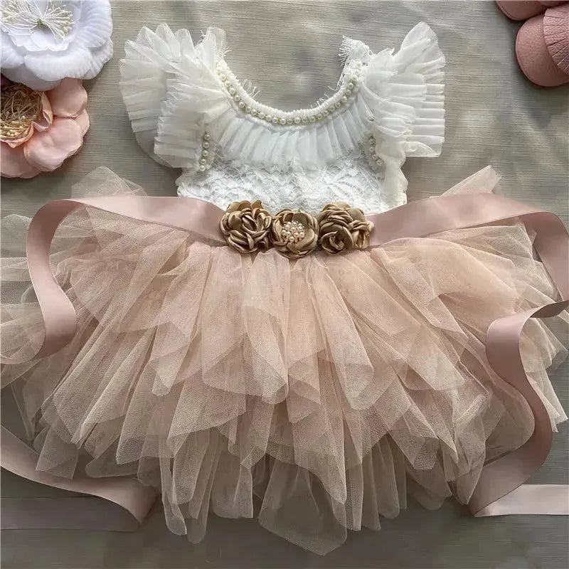 Elegant Little Girls Lolita Dress for Christmas Toddler Boho Chic Birthday Party Costume+ Blet 2pcs Outfit Set Wedding Clothing