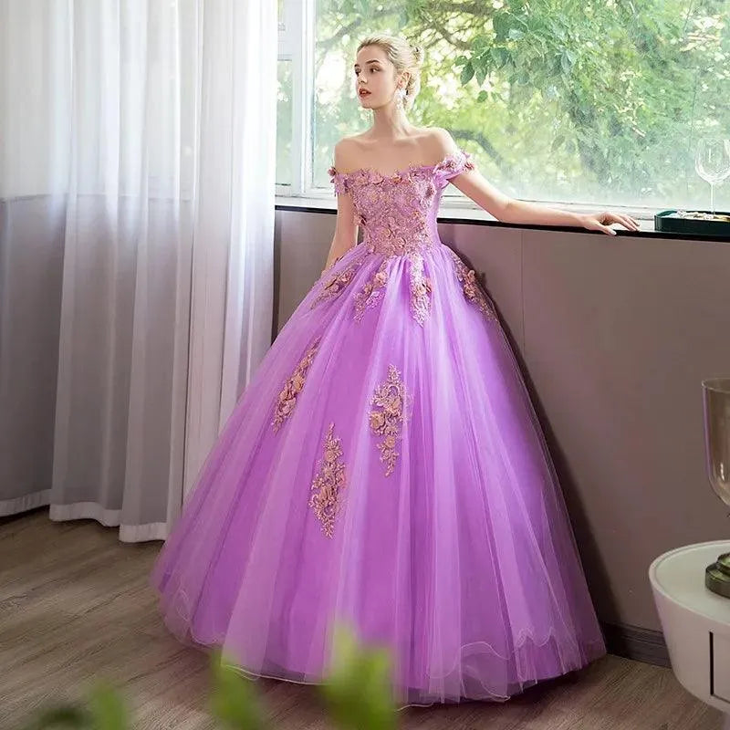 Quince Dress | New Light Purple Quinceanera Dresses Party Prom Lace Embroidery The Shoulder Ball Gown Quinceanera Dress Plus Size Customized dark pink