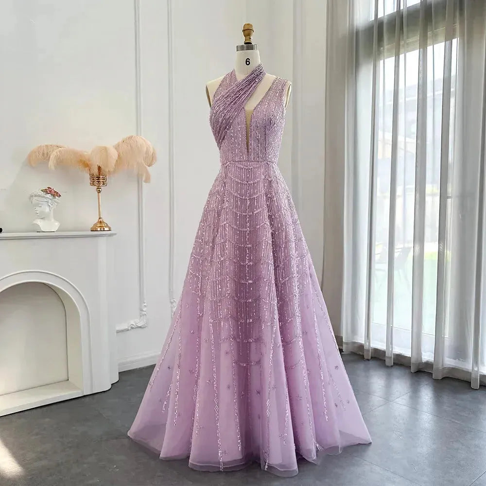 Luxury Beaded Dubai Lilac Evening Dresses for Women Wedding Party Elegant Long Arabic Prom Formal Gowns Evening Dress