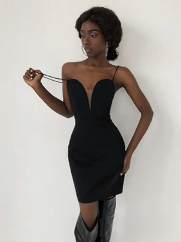 Black White Color Women Sexy Strap V-Neck Bodycon Mini Dress Sleeveless Bandage Nightclub Celebrate Party Dress