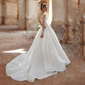 Satin Wedding Dress New Arrival Cap Sleeve V Neck Beading Belt Illusion Back A Line Vestido de novia Bridal Dresses Satin