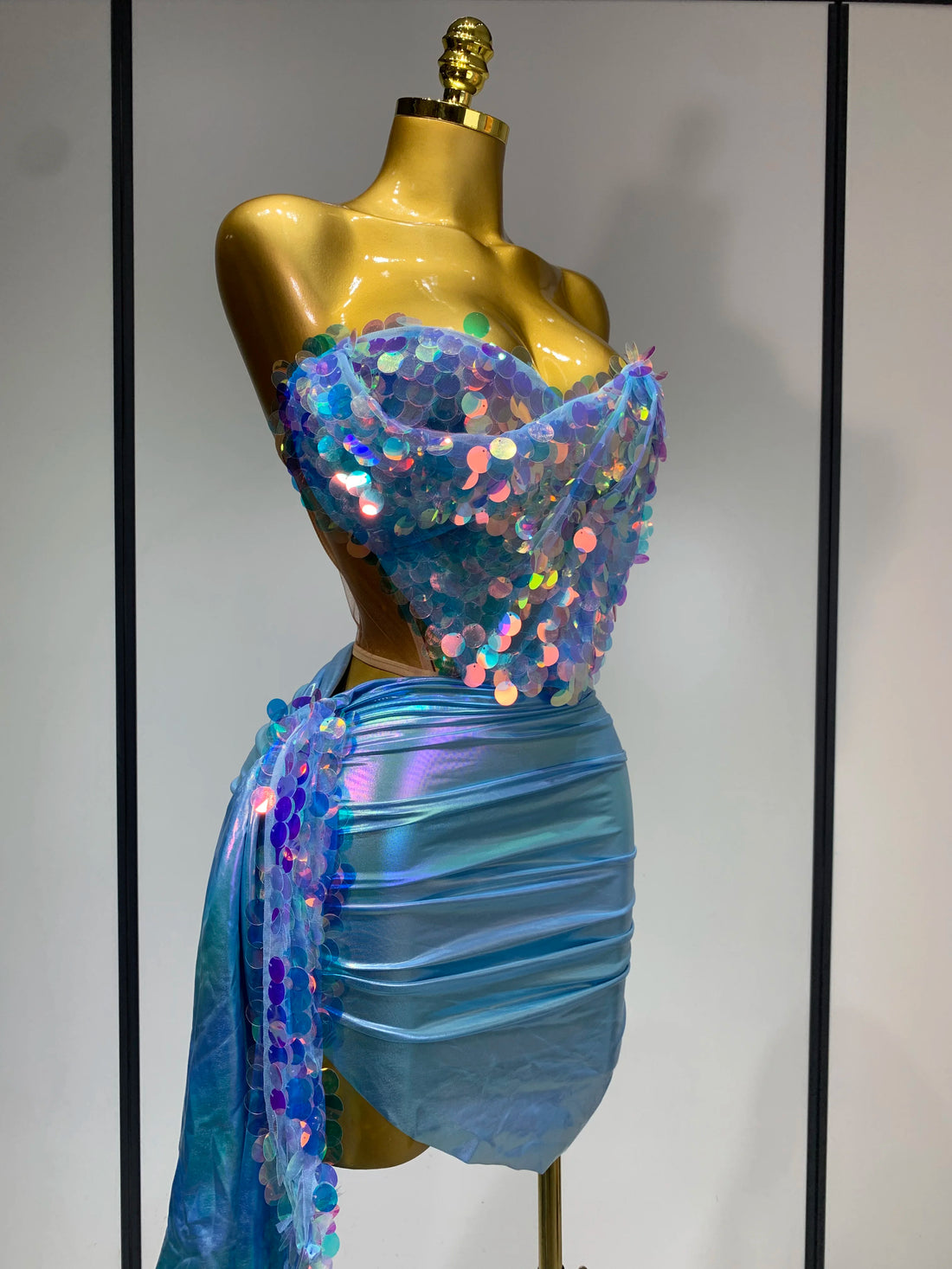 Women Sexy Singer Dancer Performan Costume Nightclub Bar Girl Sparkly Sequins Two Piece Set Evening Party Luxury Birthday Outfit