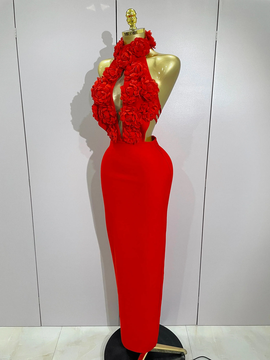 Women Celebrity Sexy Halter Backless Flower Long Bandage Bodycon Dress  Luxury Birthday Dress Elegant Evening Party Outfit