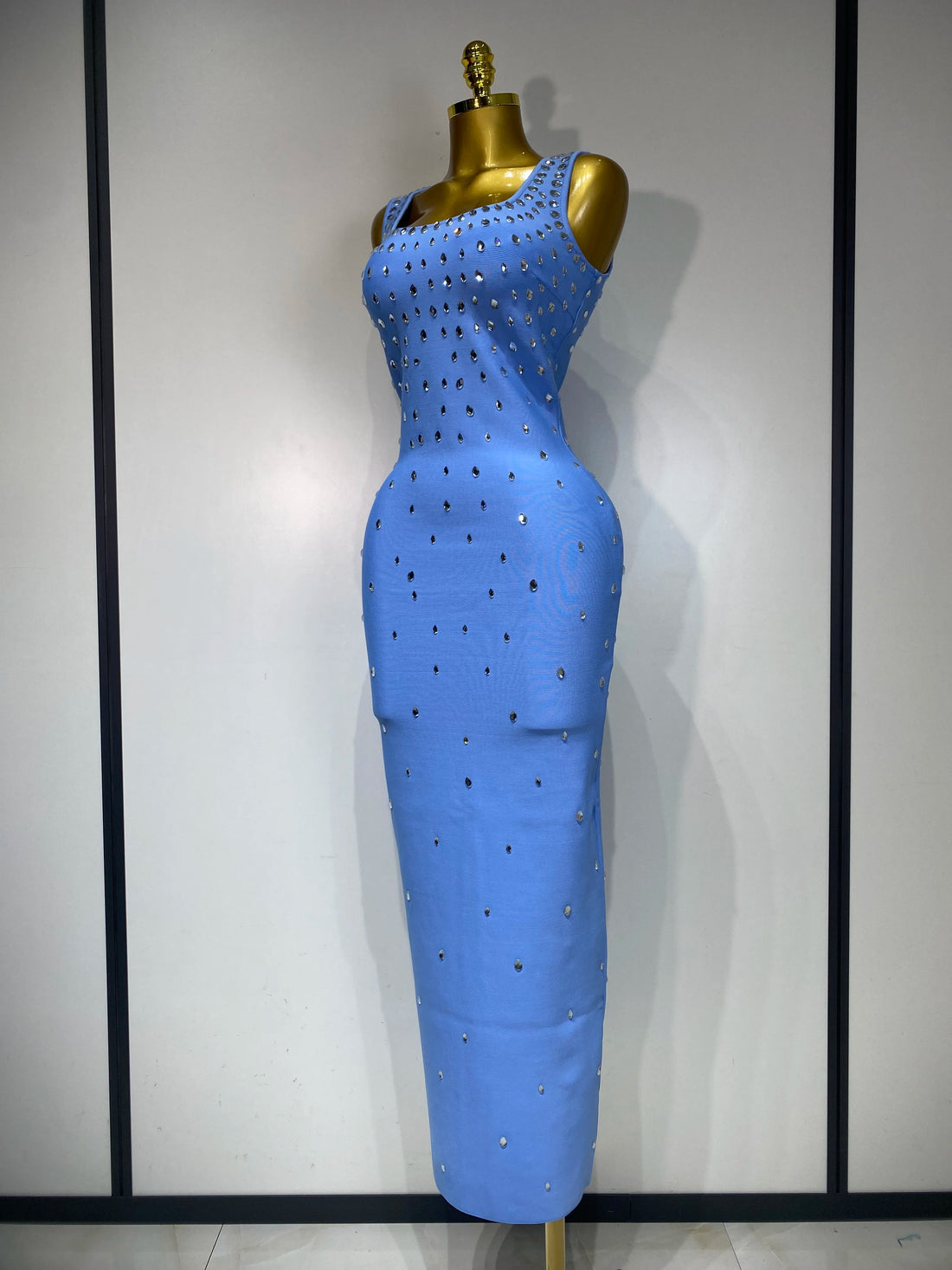 Women Sparkly Rhinestone Bandage Long Dress Elastic Sleeveless Bodycon High Street Evening Club Party Elegant Birthday Gowns