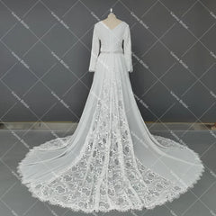 Customized Hippie Boho Beach Elopement Backless Wedding Dress Chiffon Long Sleeves Big Size Photoshoot V Neck Lace Bridal Gown