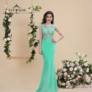FATAPAESE Sexy Foraml Dress Flower Lace Embroidered Cut Out Back Mermaid Hem Gown Slim Fit Maxi Green Illusion  Bridesmaid Gowns