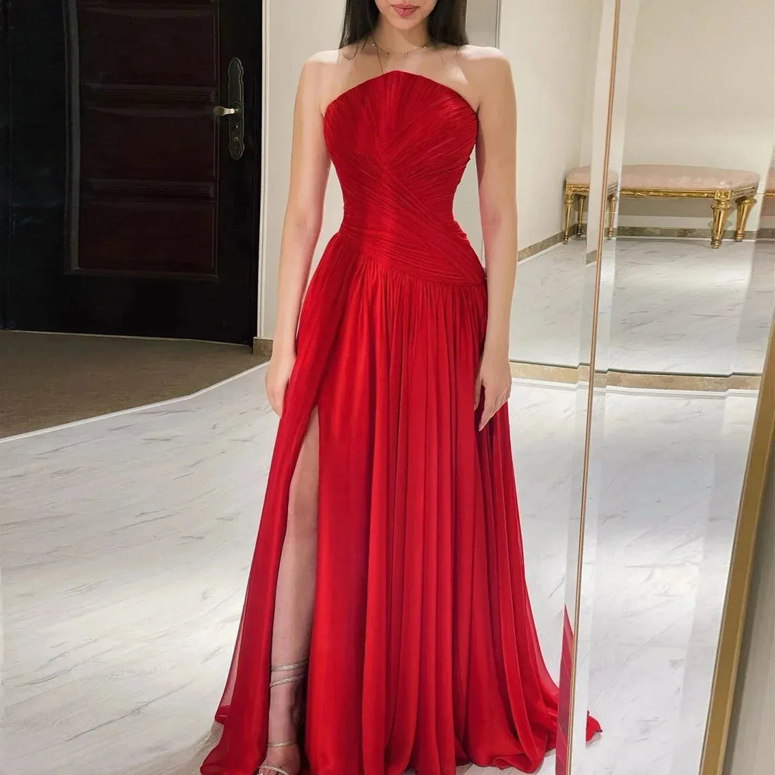 Burgundy Chiffon Long Arabic Evening Dress for Women Elegant Dubai Wedding Guest Party Gowns with Slit White Evening Dress