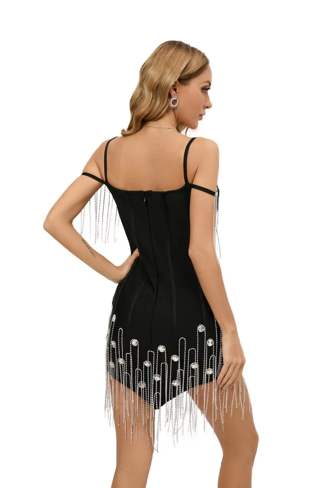 Summer Women Strap Off the Shoulder Bodycon Mini Dress Rayon Bandage Diamond Chain Nightclub Party Celebrate Dress