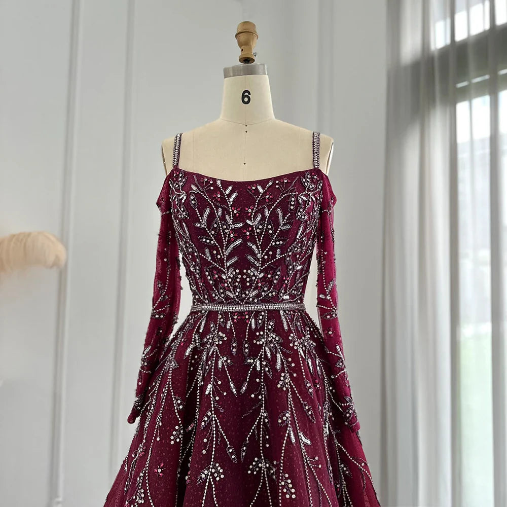 Vestido de noche de lujo de Dubái con flecos morados y fucsia para mujer árabe, vestido formal azul para fiesta de invitados a la boda 